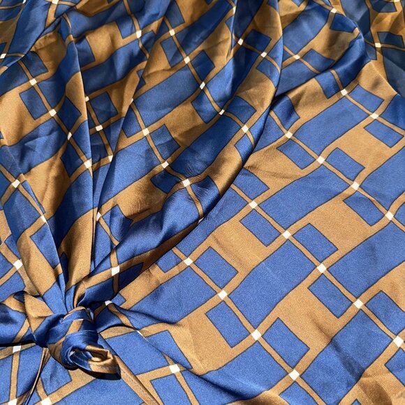 Zara Blue Brown Printed Long Sleeve Keyhole Back Blouse Women's Small S - Picture 4 of 8